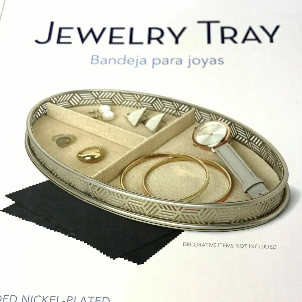 NEW Huntington‎ Home Divided Jewelry Accessories Tray Nickel Plated Fabric
